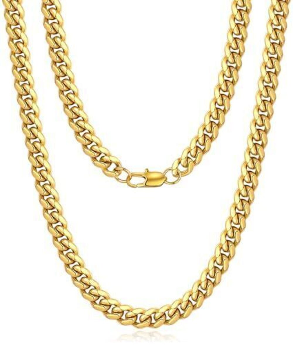 8080 Gold Chain , 6mm Cuban Link Chain Necklace , 18K Gold Plated Gold